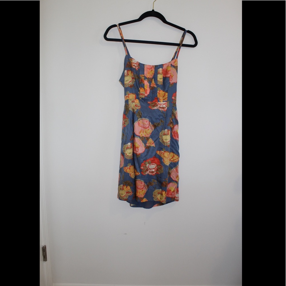 Maeve Anthropologie Dress Silk Blue Orange Floral